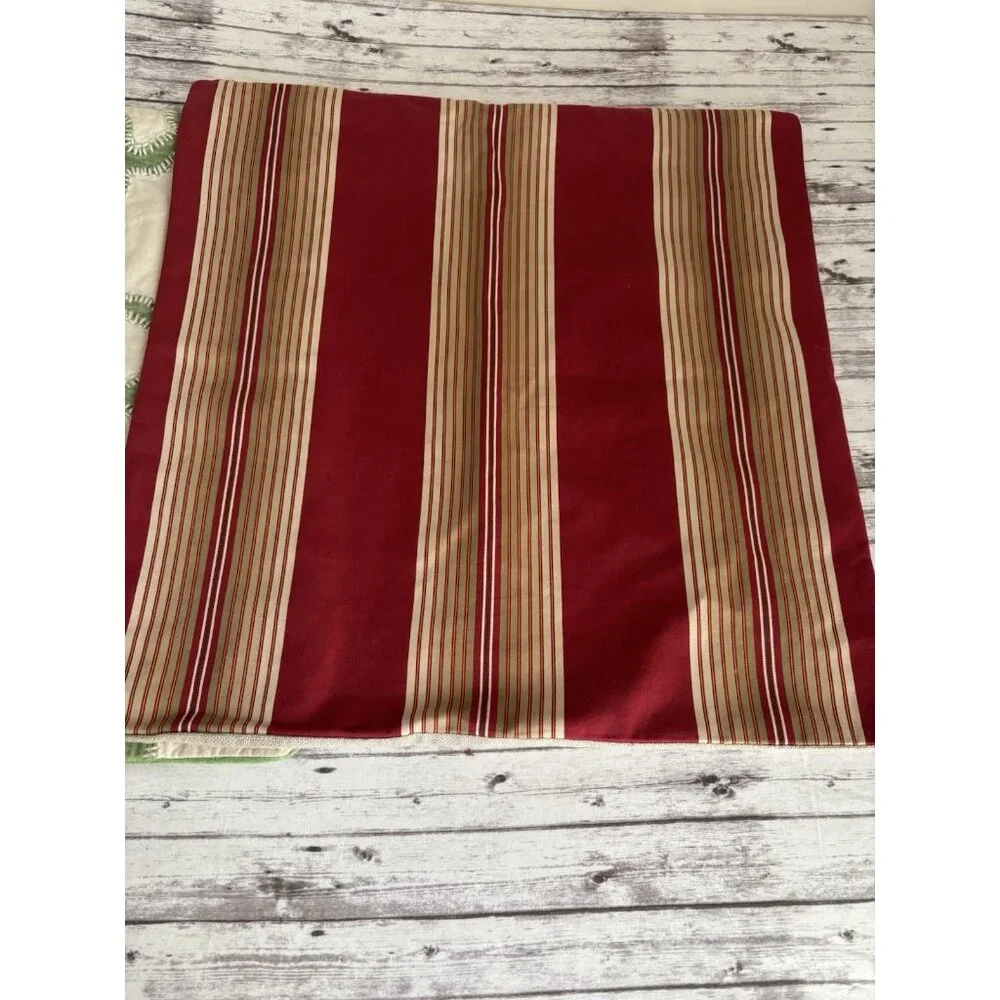POTTERY BARN Set Pillow Shams Stripes Velvet Red Green‎ COTTON LINEN Pillowcases